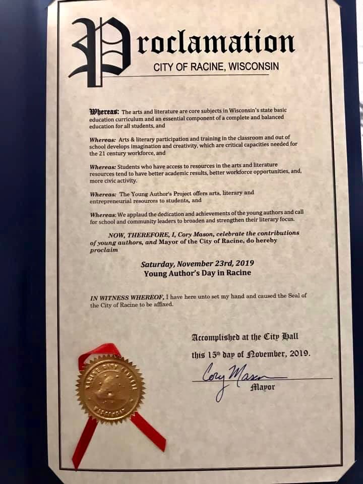 Mayor Cory Mason proclamation for Young Authors Day